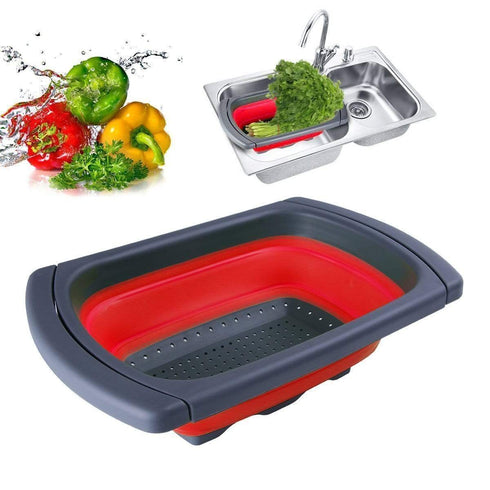 AussieSuperStore Homeware Supplies Collapsible Folding Silicone Kitchen Sink Space Saving Foldable Food Strainer Collapsible Folding Silicone Kitchen Sink Foldable Food Strainer CBSILSTRAINERRED